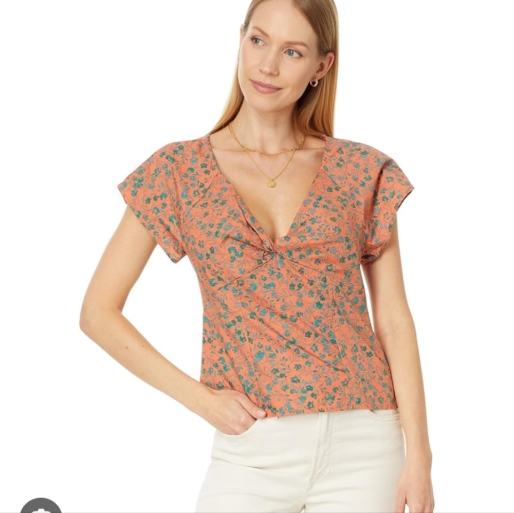 Madewell Fall Floral Blouse - Orange and‎ Green